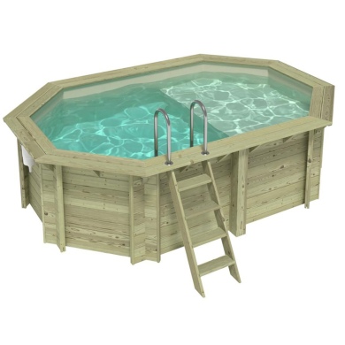 Piscina in legno NEMO 4.3 x 3 – H.1.18 m con spiaggia, sabbia, con supporti da cementare