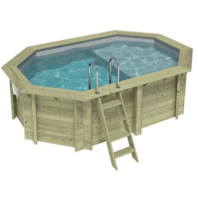 Piscina in legno NEMO 4.3 x 3 – H.1.18 m con spiaggia, grigio, con supporti da cementare