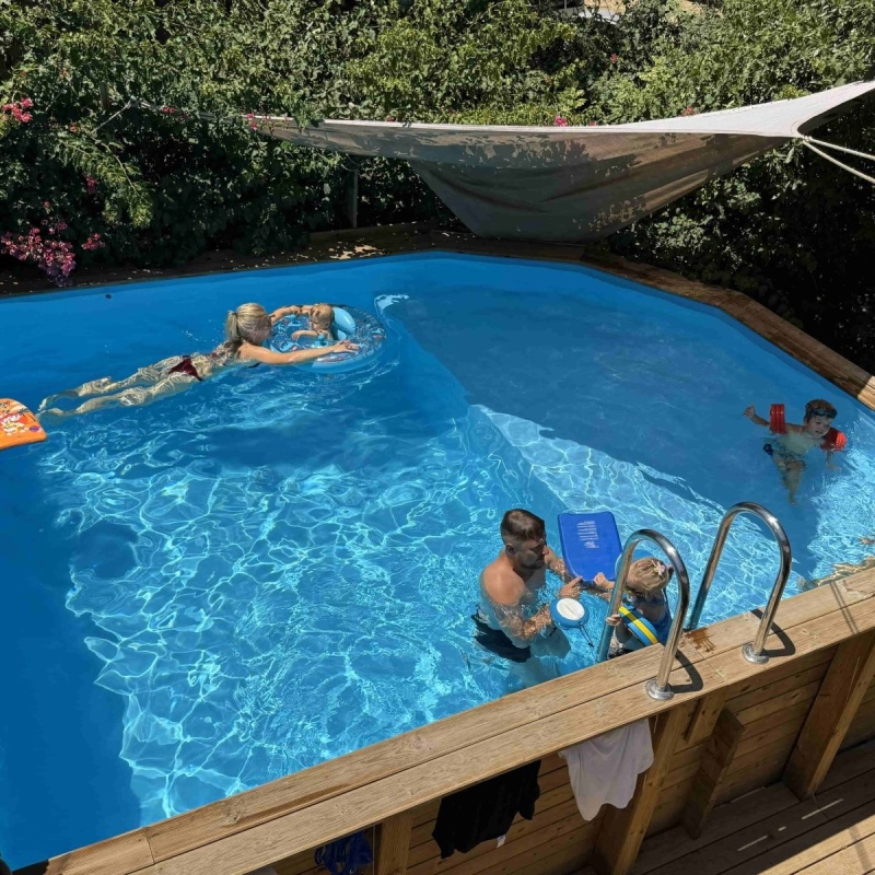 Piscina in legno NEMO 4.3 x 3 – H.1.18 m con spiaggia, grigio, con supporti da cementare