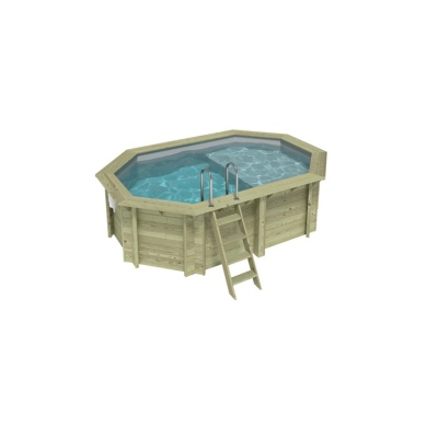 Piscina in legno NEMO 4.3 x 3 – H.1.18 m con spiaggia, grigio, con supporti fissati al calcestruzzo