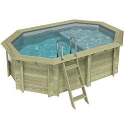 Piscina in legno NEMO 4.3 x 3 – H.1.18 m con spiaggia, grigio, con supporti fissati al calcestruzzo