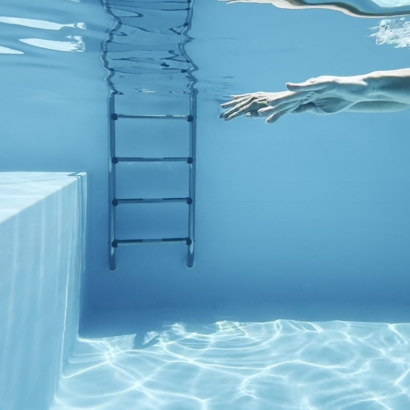 Piscina in legno NEMO 4.3 x 3 – H.1.18 m con spiaggia, grigio, con supporti fissati al calcestruzzo