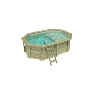 Piscina in legno NEMO 4.3 x 3 – H.1.18 m con spiaggia, sabbia, con supporti fissati al calcestruzzo