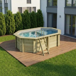 Piscina in legno NEMO 4.3 x 3 – H.1.18 m con spiaggia, grigio, Su telaio - senza cementazione