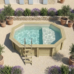 Piscina in legno NEMO 4.3 x 3 – H.1.18 m con spiaggia, sabbia, Su telaio - senza cementazione