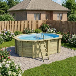 Piscina in legno NEMO 4.3 x 3 – H.1.31 m con spiaggia, azzurro chiaro, con supporti da cementare