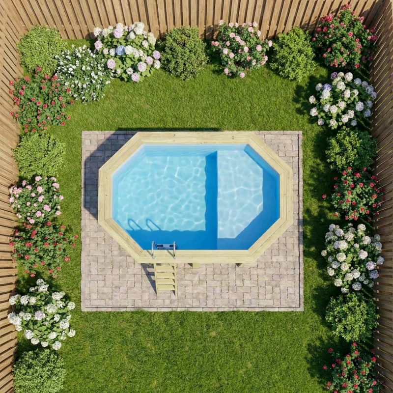 Piscina in legno NEMO 4.3 x 3 – H.1.31 m con spiaggia, azzurro chiaro, con supporti da cementare