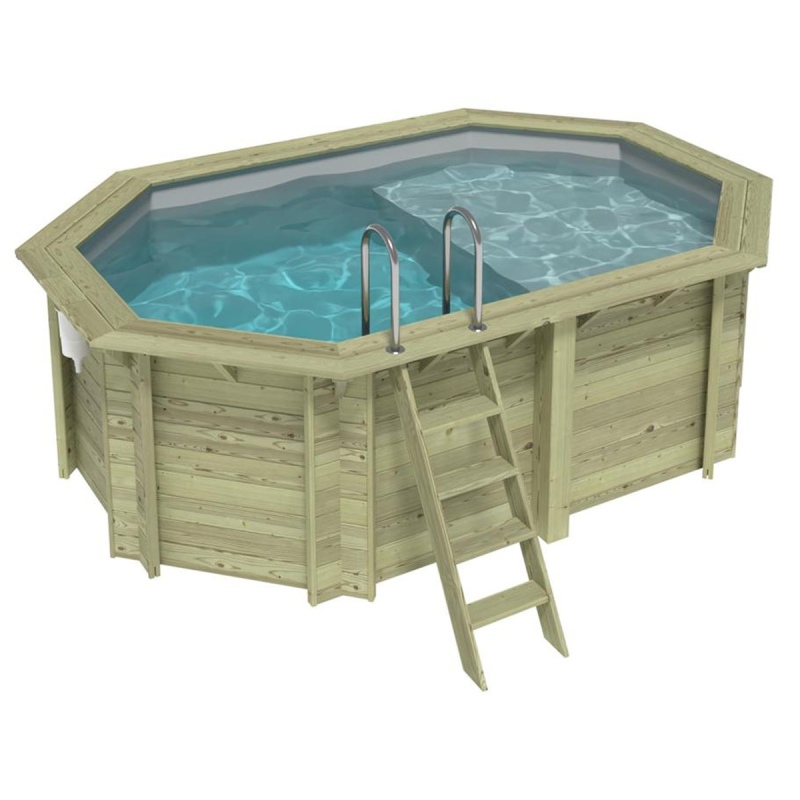 Piscina in legno NEMO 4.3 x 3 – H.1.31 m con spiaggia, grigio, con supporti da cementare