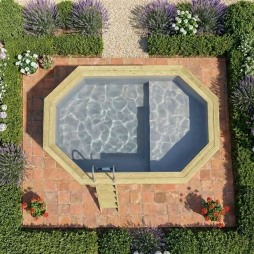 Piscina in legno NEMO 4.3 x 3 – H.1.31 m con spiaggia, grigio, con supporti da cementare