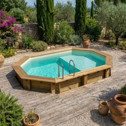 Piscina in legno NEMO 4.3 x 3 – H.1.31 m con spiaggia, sabbia, con supporti da cementare