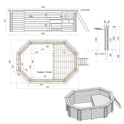 Piscina in legno NEMO 4.3 x 3 – H.1.31 m con spiaggia, sabbia, con supporti fissati al calcestruzzo