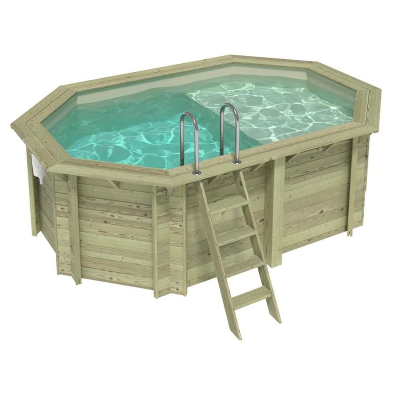 Piscina in legno NEMO 4.3 x 3 – H.1.31 m con spiaggia, sabbia, Su telaio - senza cementazione
