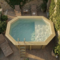Piscina in legno NEMO 4.3 x 3 – H.1.31 m con spiaggia, sabbia, Su telaio - senza cementazione