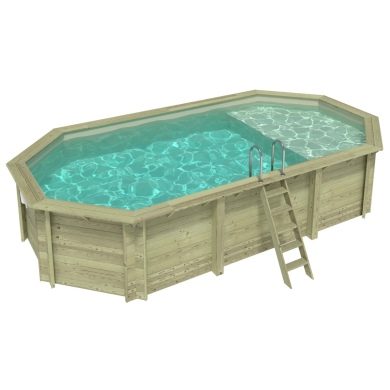 Piscina in legno NEMO 7.3 x 3.97 – H.1.45 m con spiaggia, sabbia, con supporti da cementare