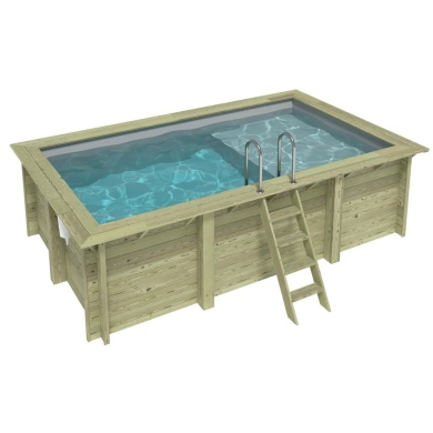 Piscina in legno AQUA 4.65 x 2.85 – H.1.24 m con spiaggia, grigio, con supporti da cementare