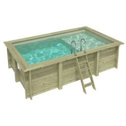 Piscina in legno AQUA 4.65 x 2.85 – H.1.24 m con spiaggia, sabbia, con supporti da cementare