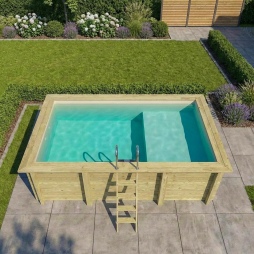 Piscina in legno AQUA 4.65 x 2.85 – H.1.24 m con spiaggia, sabbia, con supporti da cementare