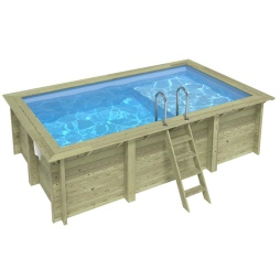 Piscina in legno AQUA 4.65 x 2.85 – H.1.24 m con spiaggia, azzurro chiaro, con supporti fissati al calcestruzzo
