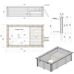 Piscina in legno AQUA 4.65 x 2.85 – H.1.24 m con spiaggia, grigio, con supporti fissati al calcestruzzo