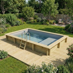Piscina in legno AQUA 4.65 x 2.85 – H.1.24 m con spiaggia, grigio, Su telaio - senza cementazione