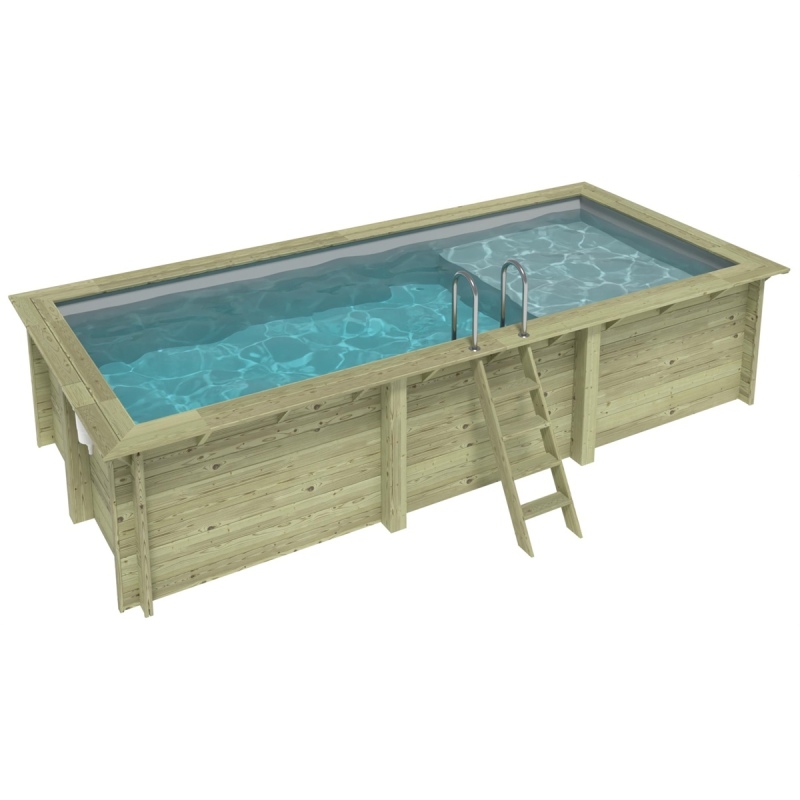 Piscina in legno AQUA 6.1 x 2.85 – H.1.31 m con spiaggia, grigio, con supporti da cementare