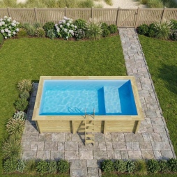 Piscina in legno AQUA 6.1 x 2.85 – H.1.31 m con spiaggia, azzurro chiaro, con supporti fissati al calcestruzzo