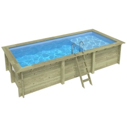Piscina in legno AQUA 6.1 x 2.85 – H.1.31 m con spiaggia, azzurro chiaro, Su telaio - senza cementazione