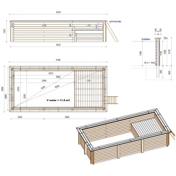 Piscina in legno AQUA 6.1 x 2.85 – H.1.31 m con spiaggia, grigio, Su telaio - senza cementazione