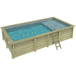 Piscina in legno AQUA 7 x 3.75 – H.1.45 m con spiaggia, grigio, con supporti da cementare