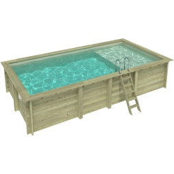 Piscina in legno AQUA 7 x 3.75 – H.1.45 m con spiaggia, sabbia, con supporti da cementare