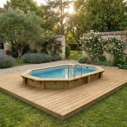 Piscina in legno NEMO 4.3 x 3 - H.1.18 m, grigio, con supporti da cementare