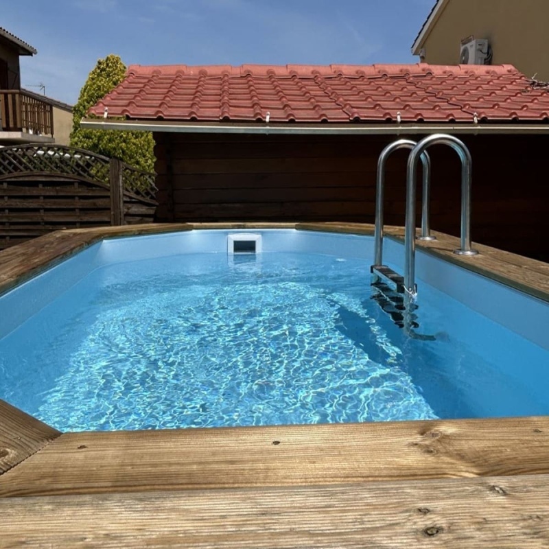 Piscina in legno NEMO 4.3 x 3 - H.1.18 m, grigio, con supporti da cementare