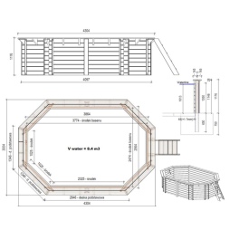 Piscina in legno NEMO 4.3 x 3 - H.1.18 m, sabbia, con supporti da cementare