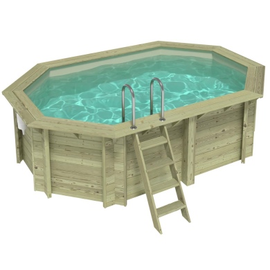 Piscina in legno NEMO 4.3 x 3 - H.1.18 m, sabbia, con supporti fissati al calcestruzzo