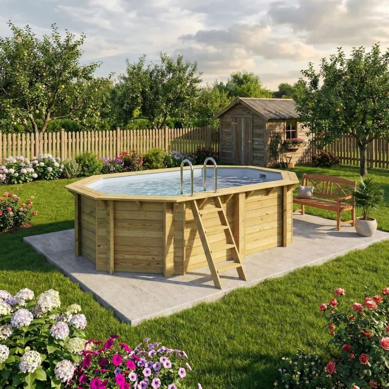 Piscina in legno NEMO 4.3 x 3 - H.1.18 m, grigio, Su telaio - senza cementazione