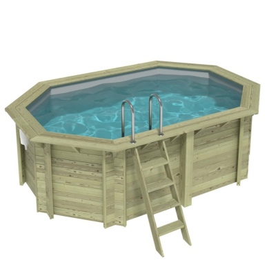 Piscina in legno NEMO 4.3 x 3 - H.1.31 m, grigio, con supporti fissati al calcestruzzo