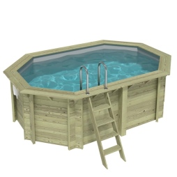 Piscina in legno NEMO 4.3 x 3 - H.1.31 m, grigio, con supporti fissati al calcestruzzo