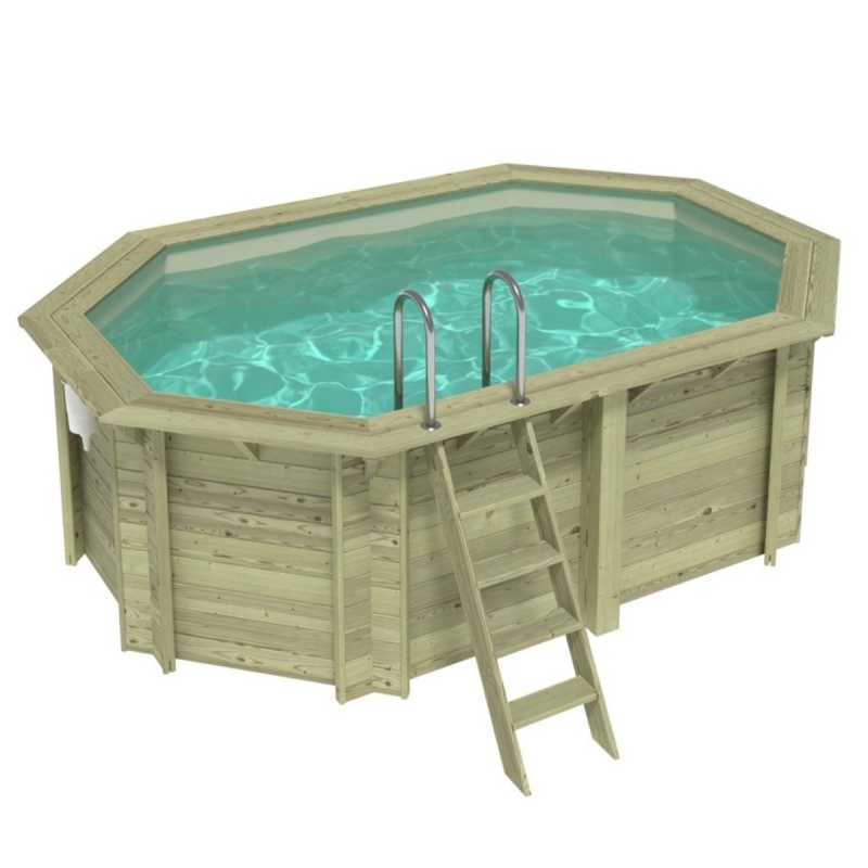 Piscina in legno NEMO 4.3 x 3 - H.1.31 m, sabbia, con supporti fissati al calcestruzzo