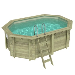 Piscina in legno NEMO 4.3 x 3 - H.1.31 m, sabbia, con supporti fissati al calcestruzzo