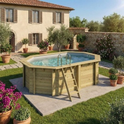 Piscina in legno NEMO 4.3 x 3 - H.1.31 m, grigio, Su telaio - senza cementazione