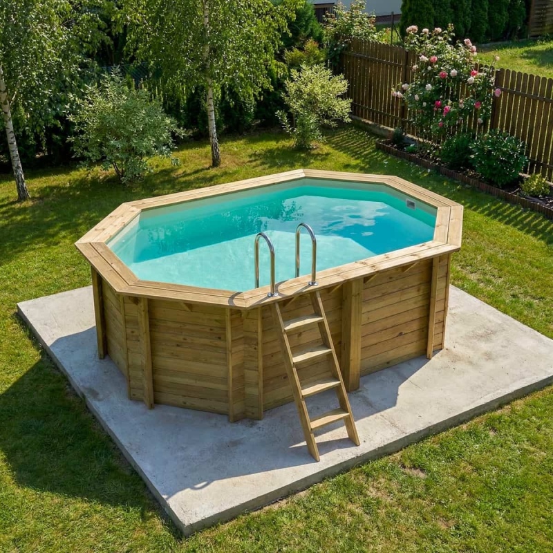 Piscina in legno NEMO 4.3 x 3 - H.1.31 m, sabbia, Su telaio - senza cementazione