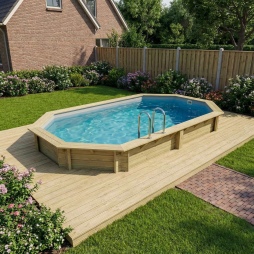 Piscina in legno NEMO 5.79 x 3.49 - H.1.45 m, grigio, con supporti da cementare