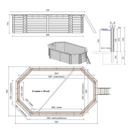 Piscina in legno NEMO 5.79 x 3.49 - H.1.45 m, grigio, con supporti da cementare
