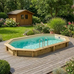 Piscina in legno NEMO 5.79 x 3.49 - H.1.45 m, sabbia, con supporti da cementare