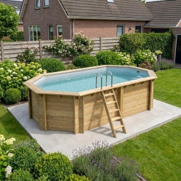 Piscina in legno NEMO 5.79 x 3.49 - H.1.45 m, grigio, Su telaio - senza cementazione