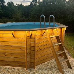 Piscina in legno NEMO 5.79 x 3.49 - H.1.45 m, sabbia, Su telaio - senza cementazione