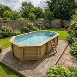 Piscina in legno NEMO 7.3 x 3.97 - H.1.45 m, grigio, con supporti da cementare