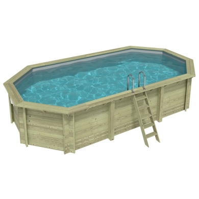 Piscina in legno NEMO 7.3 x 3.97 - H.1.45 m, grigio, con supporti fissati al calcestruzzo