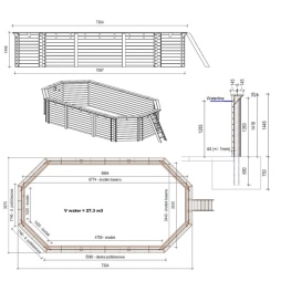 Piscina in legno NEMO 7.3 x 3.97 - H.1.45 m, sabbia, con supporti fissati al calcestruzzo