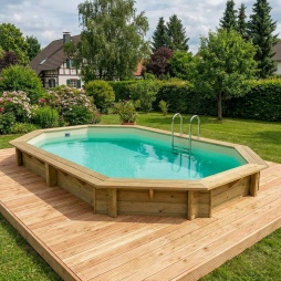 Piscina in legno NEMO 7.3 x 3.97 - H.1.45 m, sabbia, Su telaio - senza cementazione
